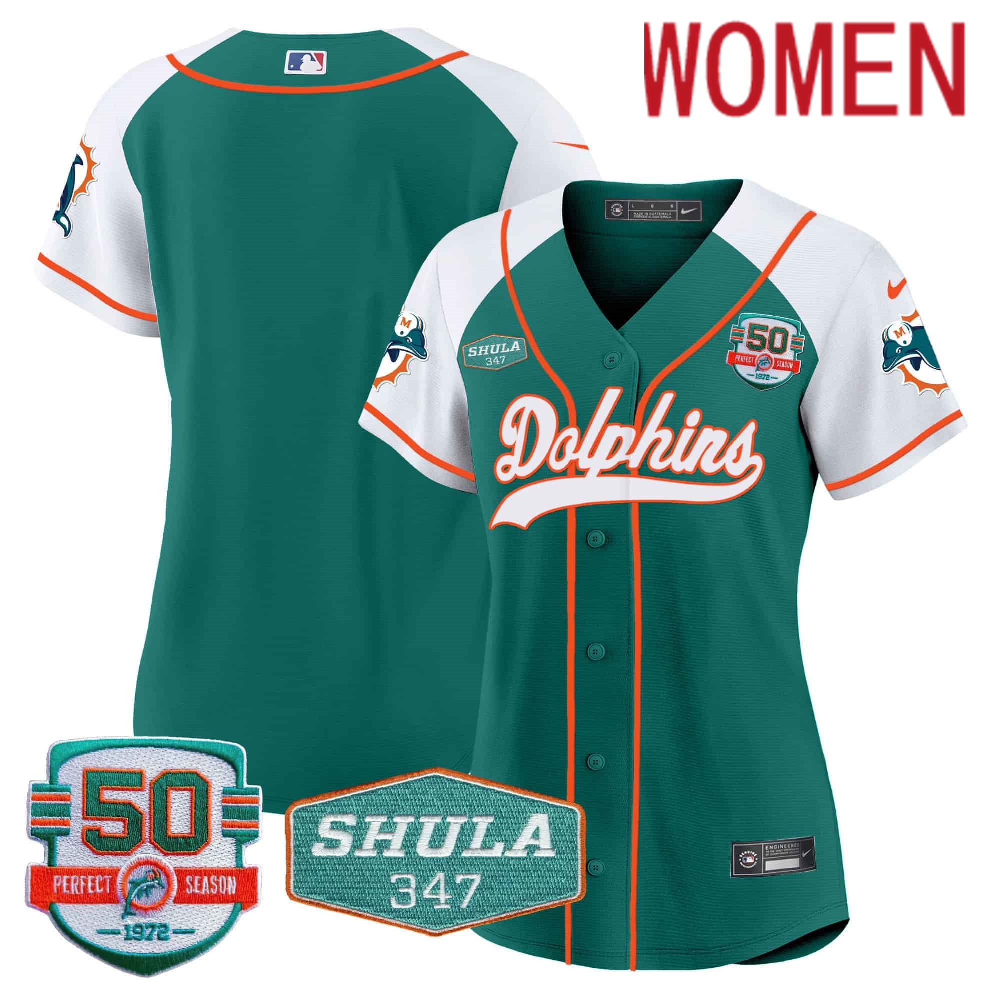 Women Miami Dolphins Blank Green 2024 Nike 50th Don Shula Memorial Patch Baseball NFL Jersey->customized nfl jersey->Custom Jersey